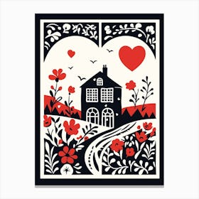 Heart & Home Black Red Canvas Print