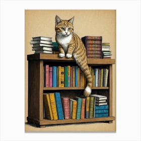 Cat On Bookshelf Canvas Print