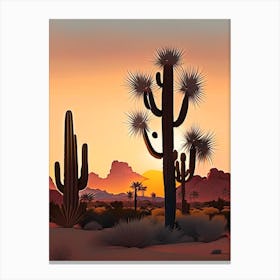 Joshua Trees At Dawn In Desert Vintage Botanical Line Drawing  (6) Canvas Print