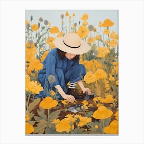 Girl In A Yellow Field Canvas Print