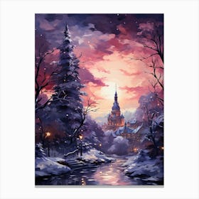 Winter Night In The Village Canvas Print