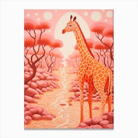 Giraffe In The River With The Trees Canvas Print