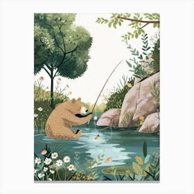 Sloth Bear Fishing In A Stream Storybook Illustration 4 Canvas Print