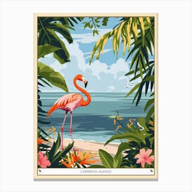 Greater Flamingo Caribbean Islands Tropical Illustration 4 Poster Canvas Print