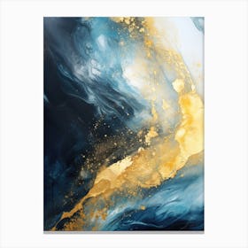 Blue Gold Abstract Painting Canvas Print