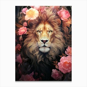 Lion With Flowers 1 Canvas Print