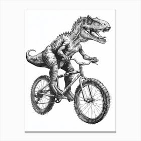 Dinosaur On A Bike Black Ink Illustration 2 Canvas Print