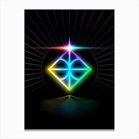 Neon Geometric Glyph in Candy Blue and Pink with Rainbow Sparkle on Black n.0094 Canvas Print