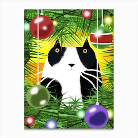 Tuxedo Cat and a Christmas Tree Canvas Print