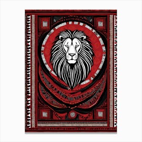 African Quilting Inspired Art of Lion Folk Art, Poetic Red, Black and white Art, 1230 Canvas Print