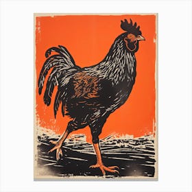 Chicken, Woodblock Animal  Drawing 1 Canvas Print