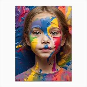 Little Girl With Paint On Her Face Canvas Print