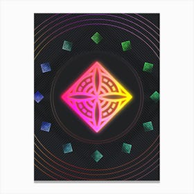 Neon Geometric Glyph in Pink and Yellow Circle Array on Black n.0454 Canvas Print