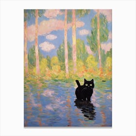 Black Cat And A Monet Inspired Landscape 2 Canvas Print