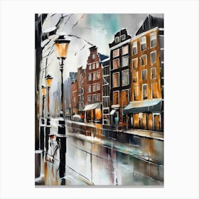 Amsterdam cafes, winter season, winter oil colors, pedestrians in the street, winter clothes, rain falling, Amsterdam print, Netherlands print, travel gift, Netherlands poster.60 Lienzo