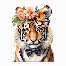 Baby Tiger Flower Crown Bowties Woodland Animal Nursery Decor (41) Canvas Print