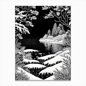 Water, Snowflakes, Linocut 1 Canvas Print