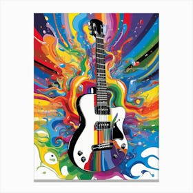 Abstract Rainbow Fluid Explosion behind a Guitar Canvas Print