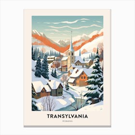Vintage Winter Travel Poster Transylvania Romania 2 Canvas Print