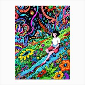 Psychedelic Girl In A Garden Canvas Print