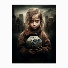 Child Holding A Globe Canvas Print