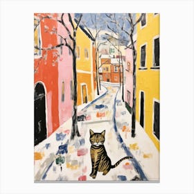Cat In The Streets Of Salzburg   Austria With Snow 1 Canvas Print