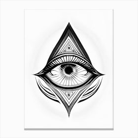 Transcendence, Symbol, Third Eye Simple Black & White Illustration 2 Canvas Print
