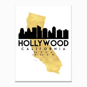Hollywood California Silhouette City Skyline Map Canvas Print
