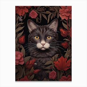 Cat Portrait With Rustic Flowers 0 Canvas Print