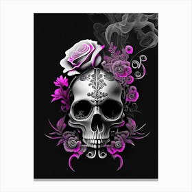 Skull With Floral Patterns 1 Pink Stream Punk Canvas Print