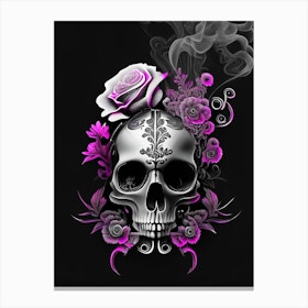 Skull With Floral Patterns 1 Pink Stream Punk Canvas Print