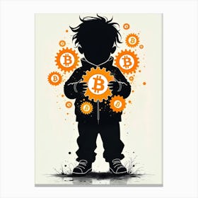 Child Holding Bitcoins Canvas Print