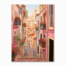 Lisbon Portugal 1 Vintage Pink Travel Illustration Canvas Print