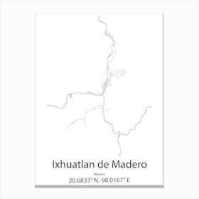 Ixhuatlan De Madero,Mexico Minimalist Map Canvas Print