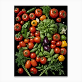 Vegetables On Black Background Kitchen Wall Art Canvas Print