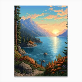 Lake Chelan Washington Pointillism 7 Canvas Print