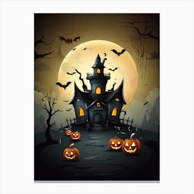 Halloween Castle With Pumpkins Canvas Print