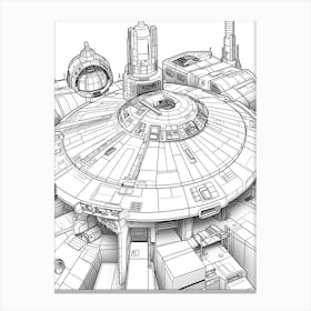 The Millennium Falcon (Star Wars) Fantasy Inspired Line Art 3 Canvas Print
