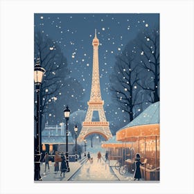 Winter Travel Night Illustration Paris France 3 Canvas Print