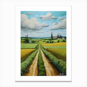 Green plains, distant hills, country houses,renewal and hope,life,spring acrylic colors.3 Canvas Print