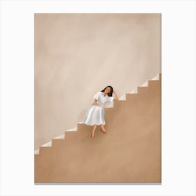 Girl Thinking on a Stairway Canvas Print