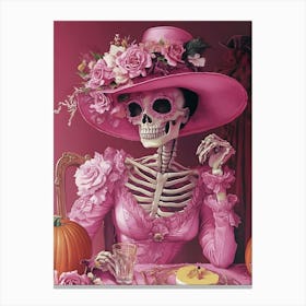 Skeleton In Pink Dress Canvas Print