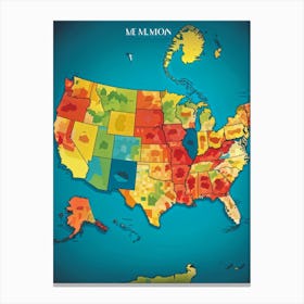 An Intricately Laid Out Vector Map Showcasing The American Commonwealth States Highlighting The Geo Canvas Print