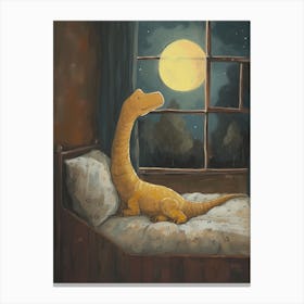 Dinosaur In Bed With The Moon 3 Canvas Print