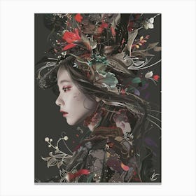 Asian Girl With Flowers 3 Canvas Print