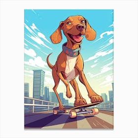 Vizla Dog Skateboarding Illustration 3 Canvas Print