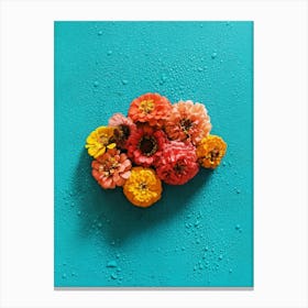 Flowers On A Blue Background Canvas Print