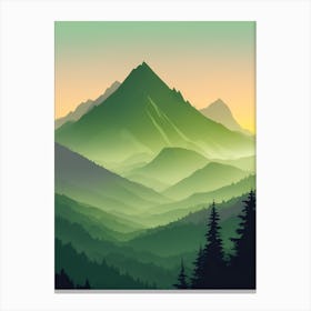 Misty Mountains Vertical Composition In Green Tone 13 Canvas Print