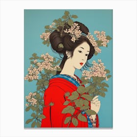 Hagi Bush Clover Vintage Japanese Botanical And Geisha Canvas Print