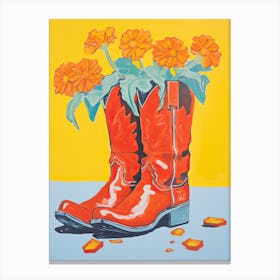A Painting Of Cowboy Boots With Orange Flowers, Fauvist Style, Still Life 4 Canvas Print